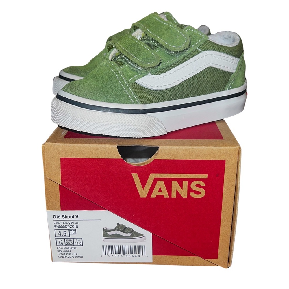 Toddler 4.5 Gently worn Vans Old Skool Velcro Pesto Green